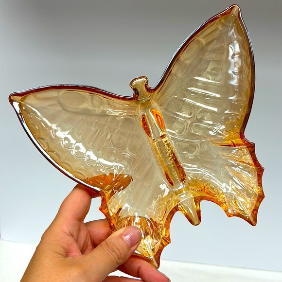 Vintage marigold carnival glass butterfly shaped candy/nut dish”Jeanette Glass” - Picture 2 of 5